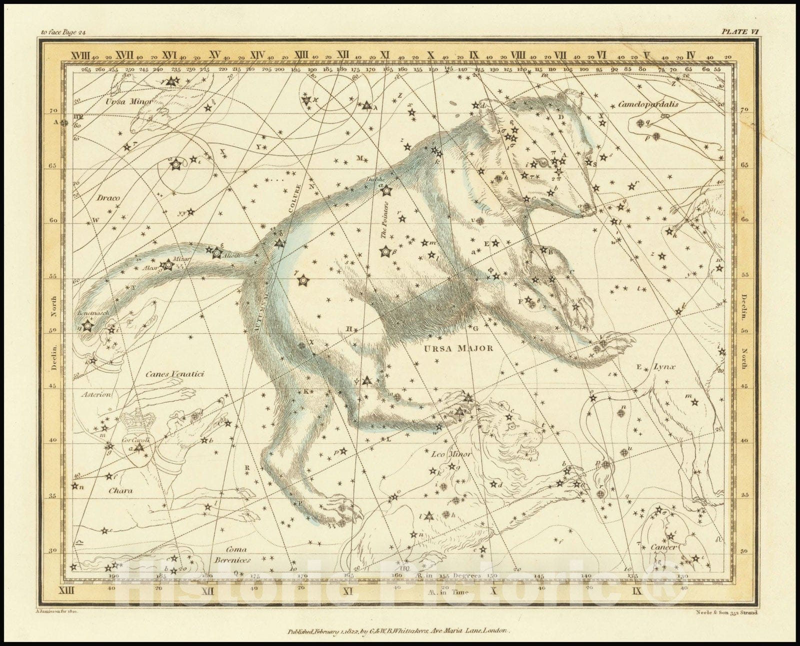 Historic Map : Ursa Major - Big Bear, 1822, Vintage Wall Art
