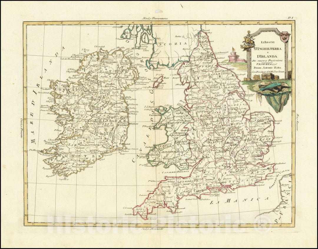 Historic Map : Li Regni D'Inghilterra e D'Irlanda Di nuova Projezione, 1776, 1776, Vintage Wall Art