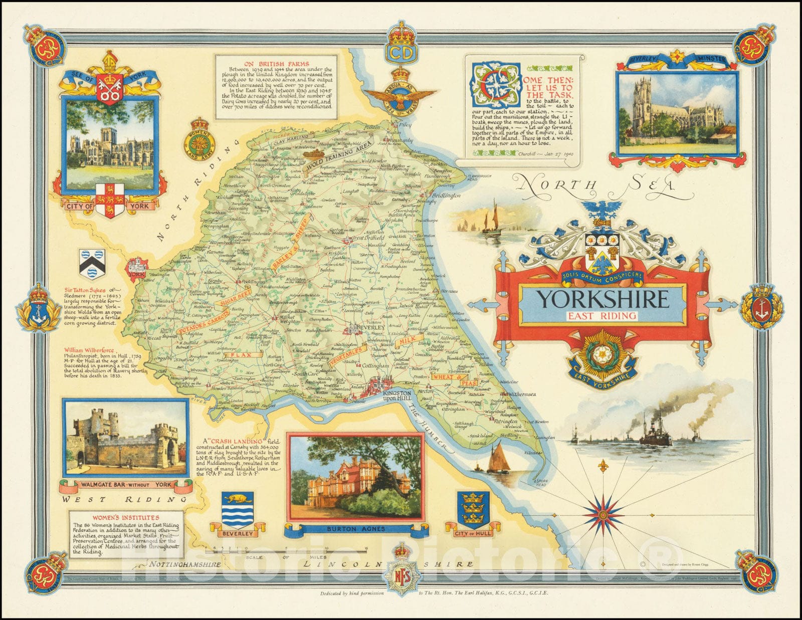 Historic Map : Yorkshire East Riding, 1946, Vintage Wall Art