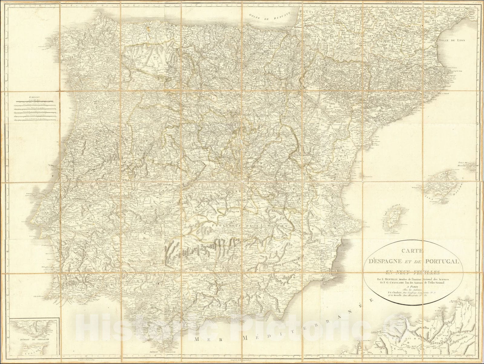 Historic Map : 9 Sheet Map of Iberian Peninsula]Carte D'Espagne et de Portugal en Neuf Feuilles, 1799, Vintage Wall Art