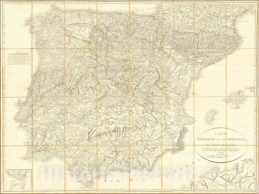 Historic Map : 9 Sheet Map of Iberian Peninsula]Carte D'Espagne et de Portugal en Neuf Feuilles, 1799, Vintage Wall Art