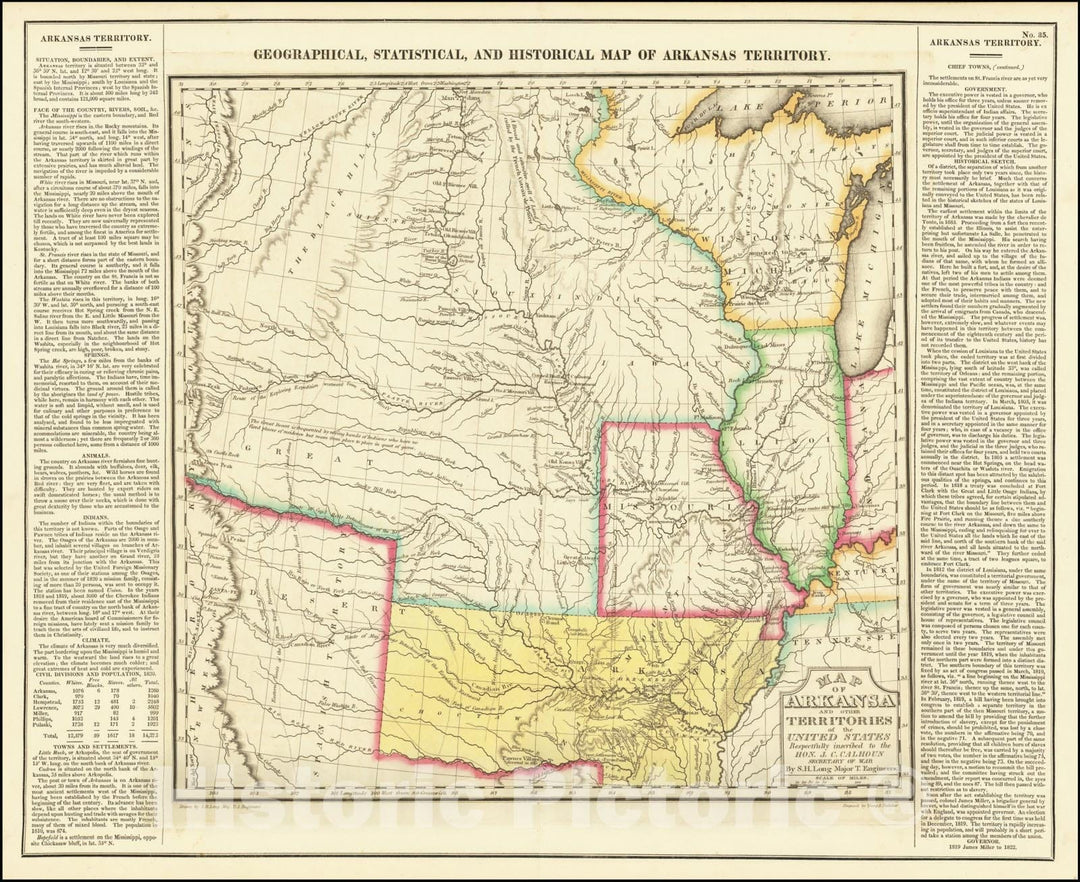 Historic Map : Geographical, Statistical and Historical Arkansas Territory , 1822, Vintage Wall Art