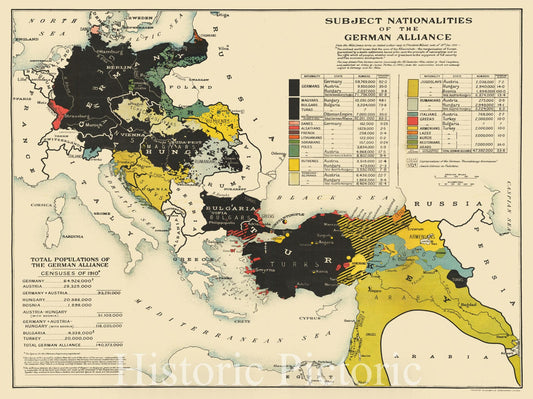 Historic Map : Subject Nationalities of the German Alliance, 1916, Vintage Wall Art