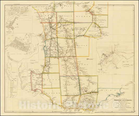 Historic Map : The Colony of Western Australia;From The Surveys of John Septimus Roe Esqr. Surveyor Genl. And from other Official Documents in the Colonial Office and Admiralty, 1839, 1843, Vintage Wall Art