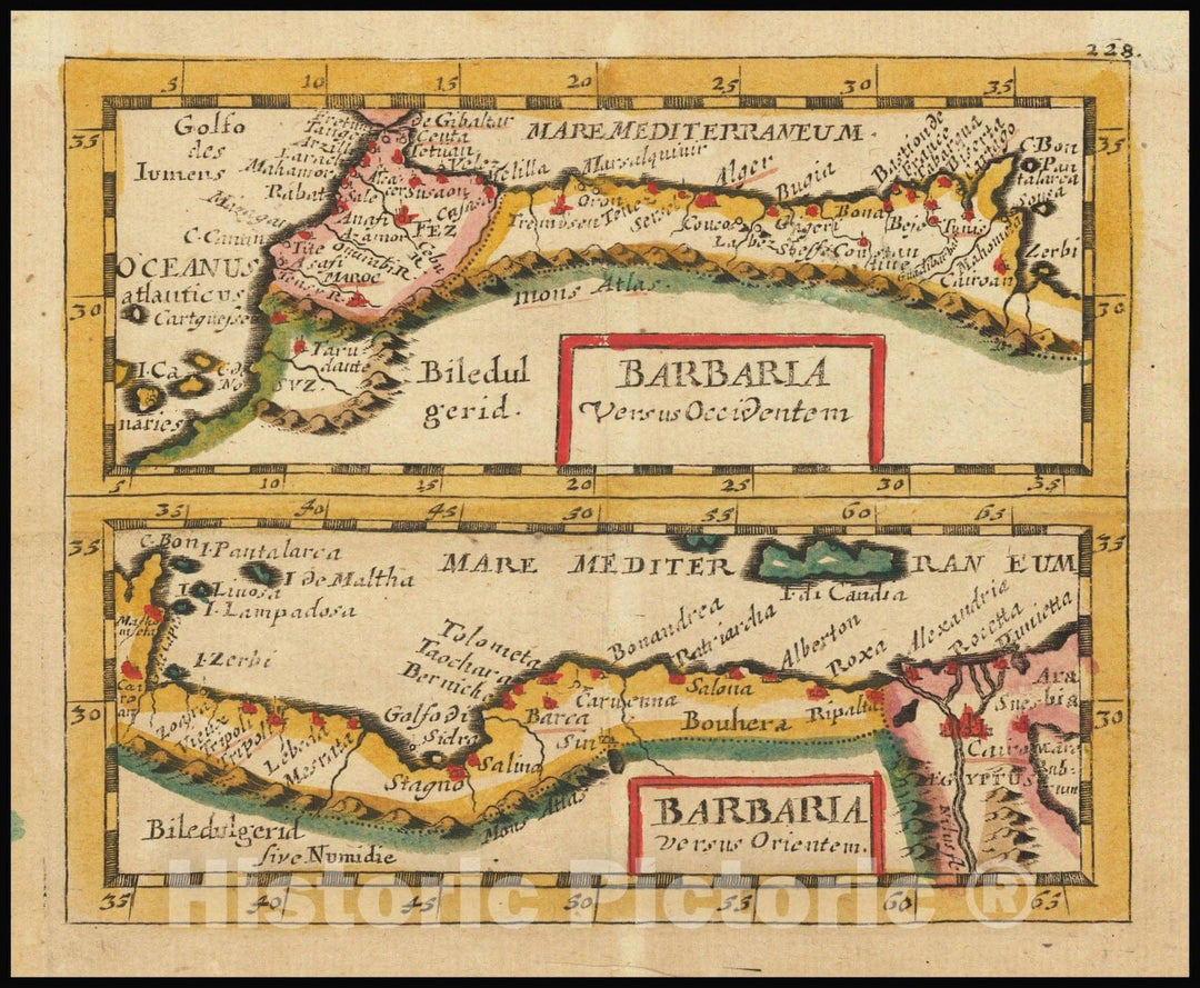 Historic Map : Barbaria Versus Occidentum, Barbaria Versus Orientem, 1601, Vintage Wall Art