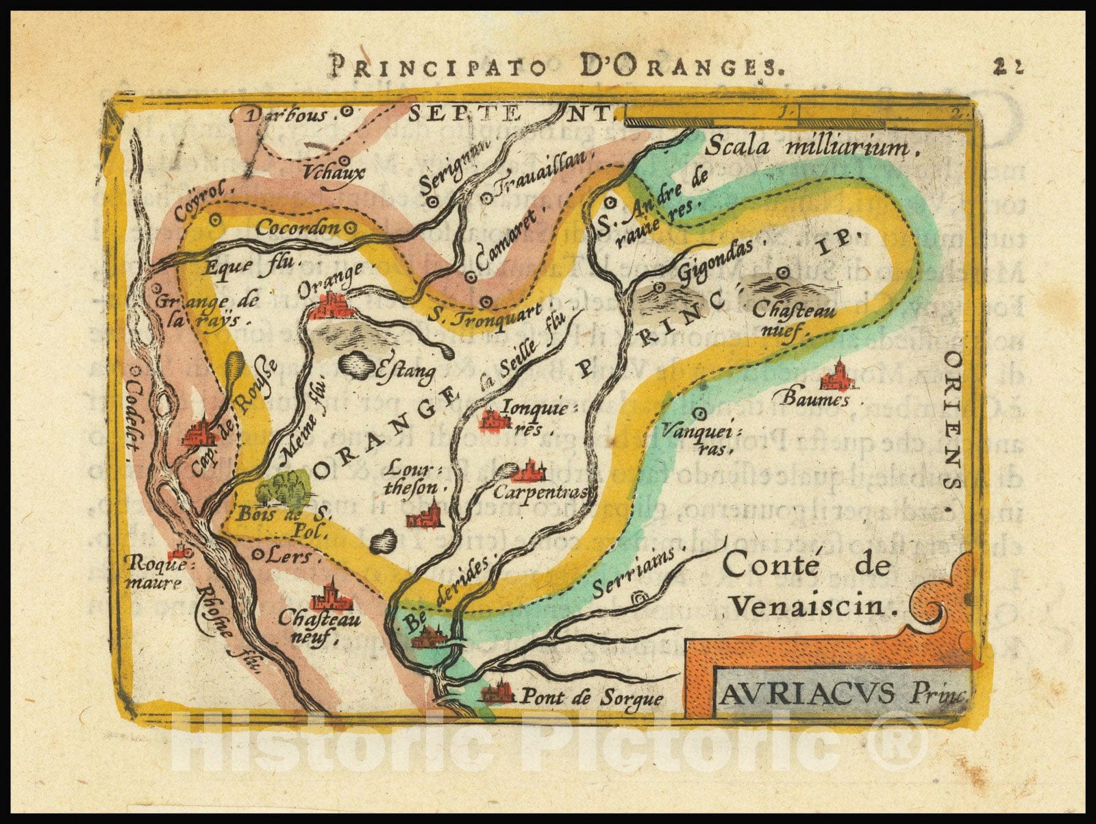 Historic Map : Orange / Cote du Rhone,Auriacus Princ., 1601, Vintage Wall Art