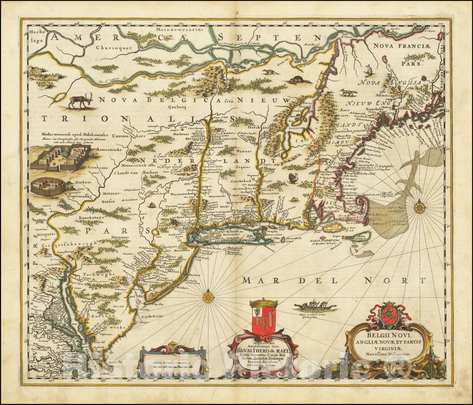 Historic Map : Belgii Novi Angliae Novae et Partis Virginiae Novissima Delineatio,1651 (1660 ca), Vintage Wall Art