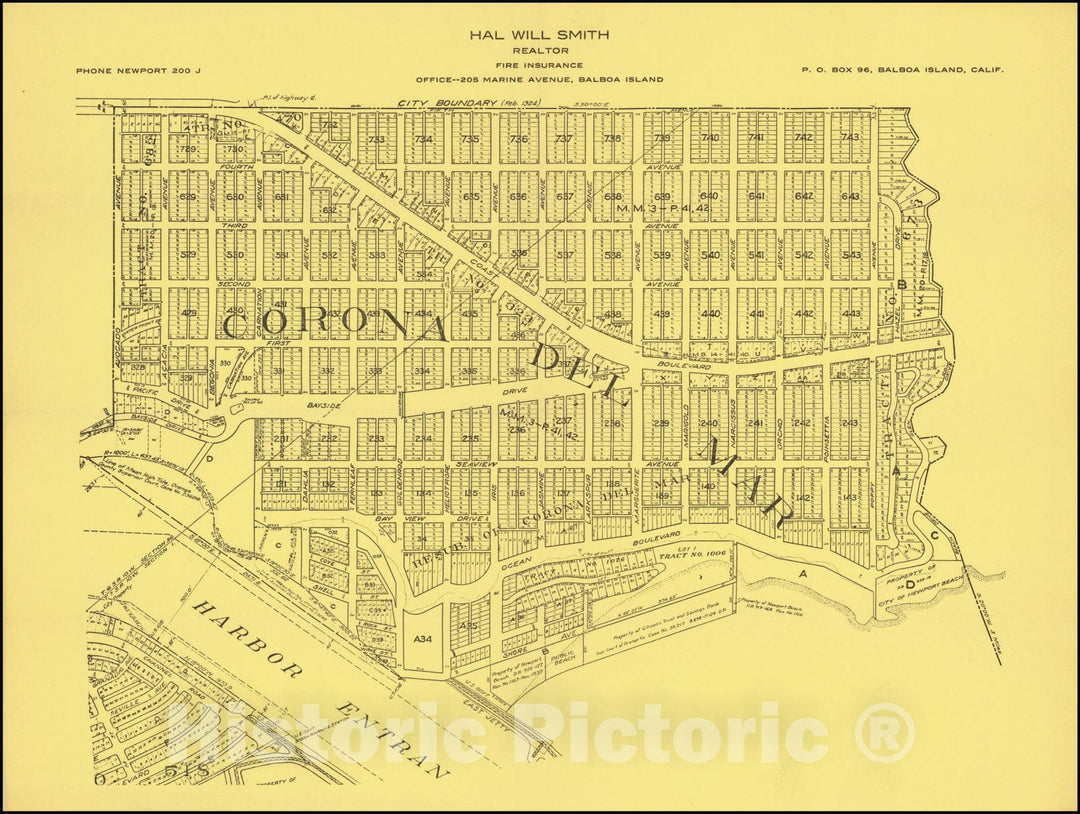 Historic Map : Corona Del Mar,, 1945, Vintage Wall Art