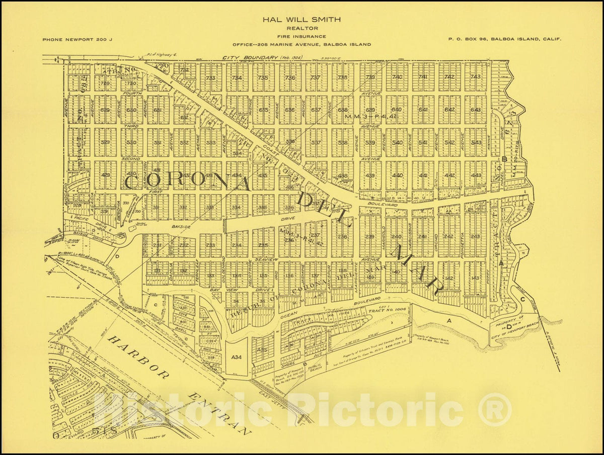 Historic Map : Corona Del Mar,, 1945, Vintage Wall Art