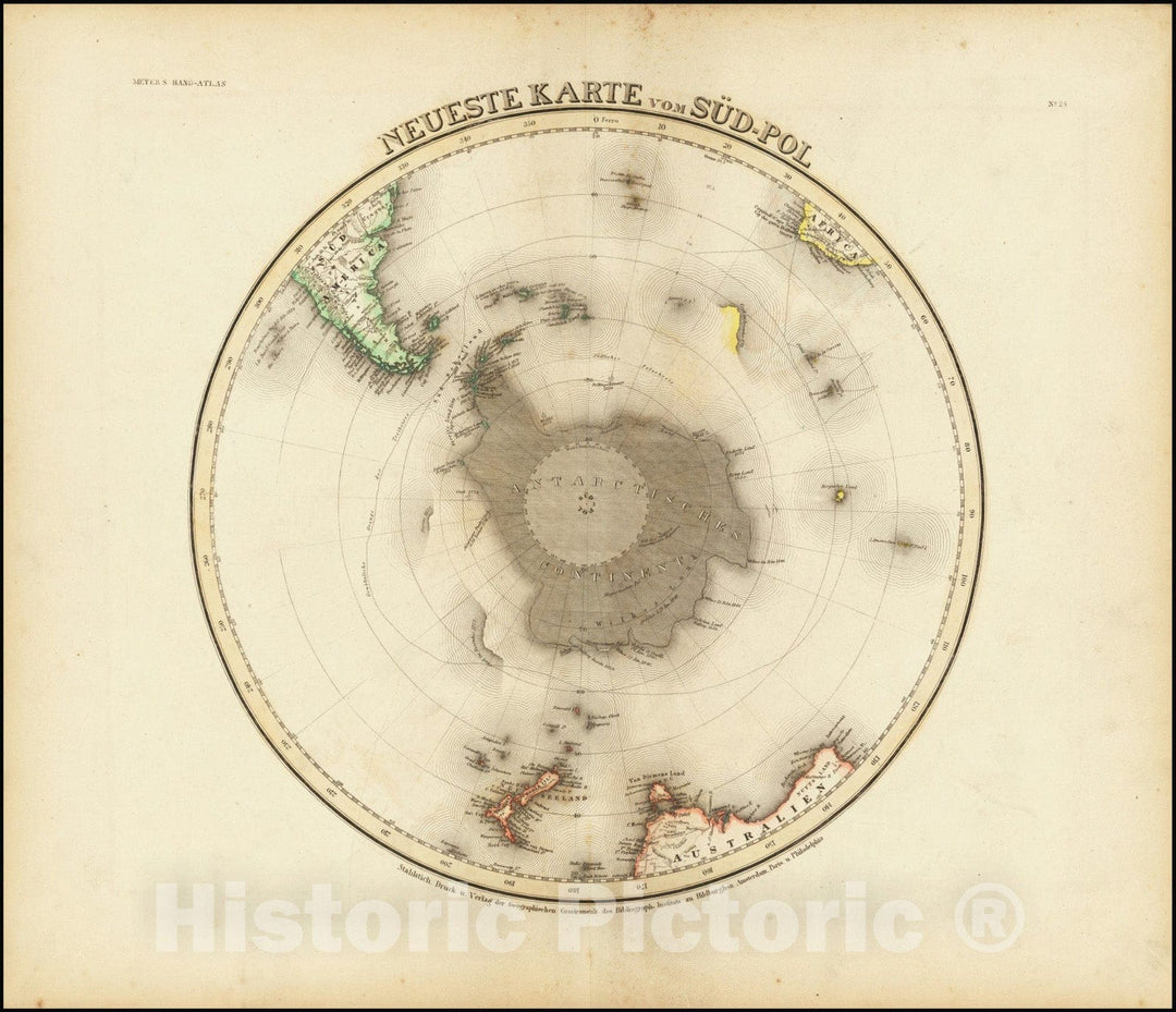 Historic Map : Neueste Karte vom Sud Pol, 1845, Vintage Wall Art