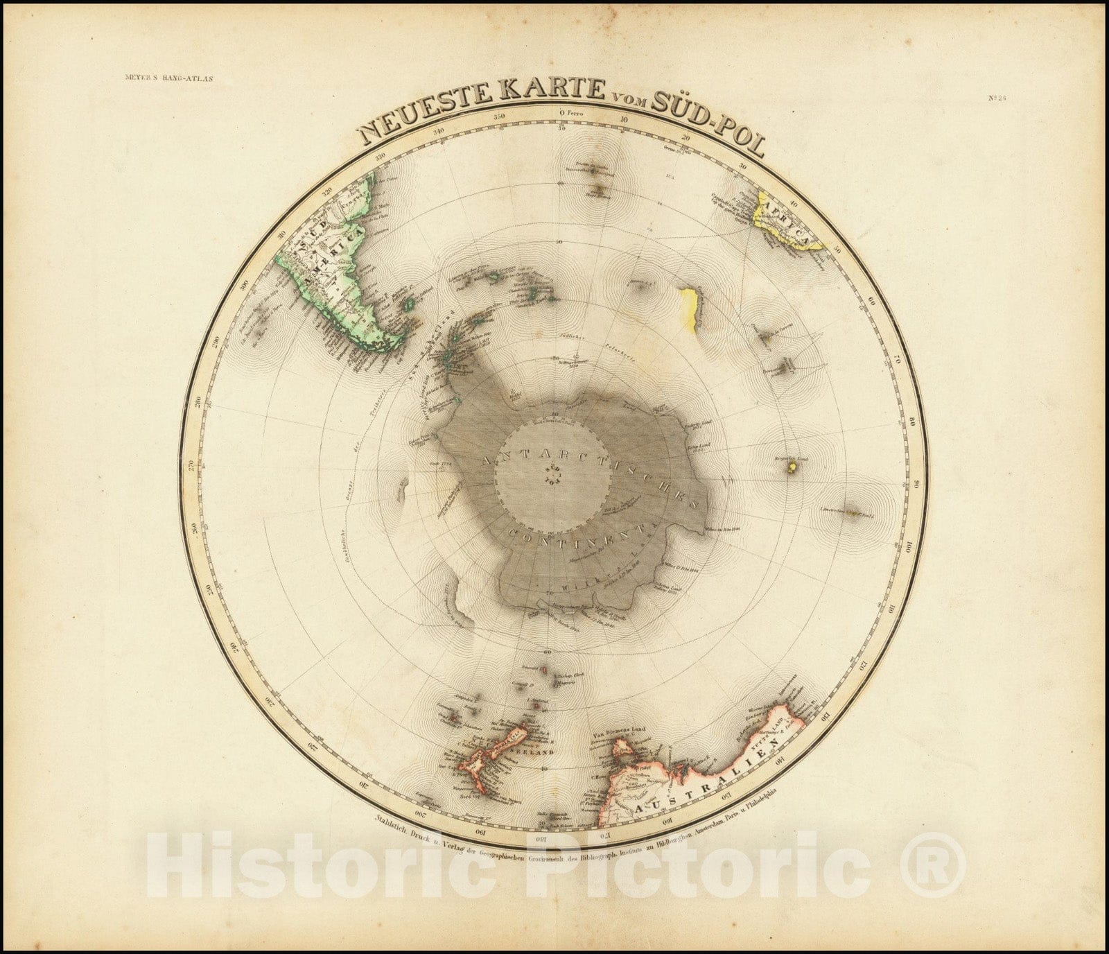 Historic Map : Neueste Karte vom Sud Pol, 1845, Vintage Wall Art