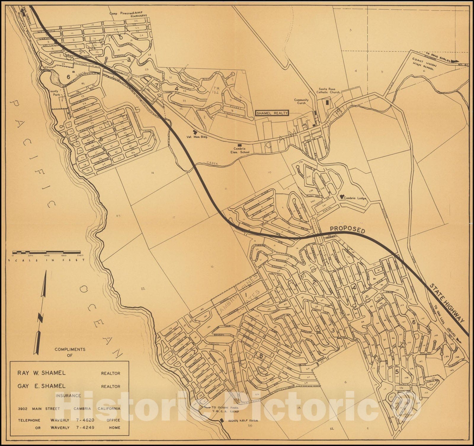 Historic Map : Cambria,  1950, Vintage Wall Art