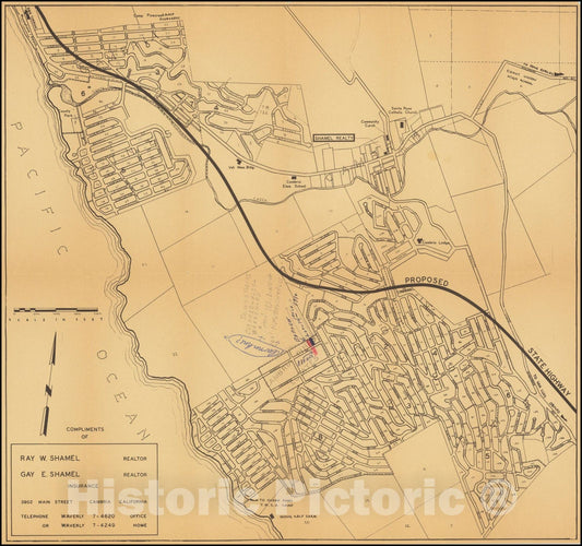 Historic Map : Cambria - with early manuscript additions,  1950, Vintage Wall Art