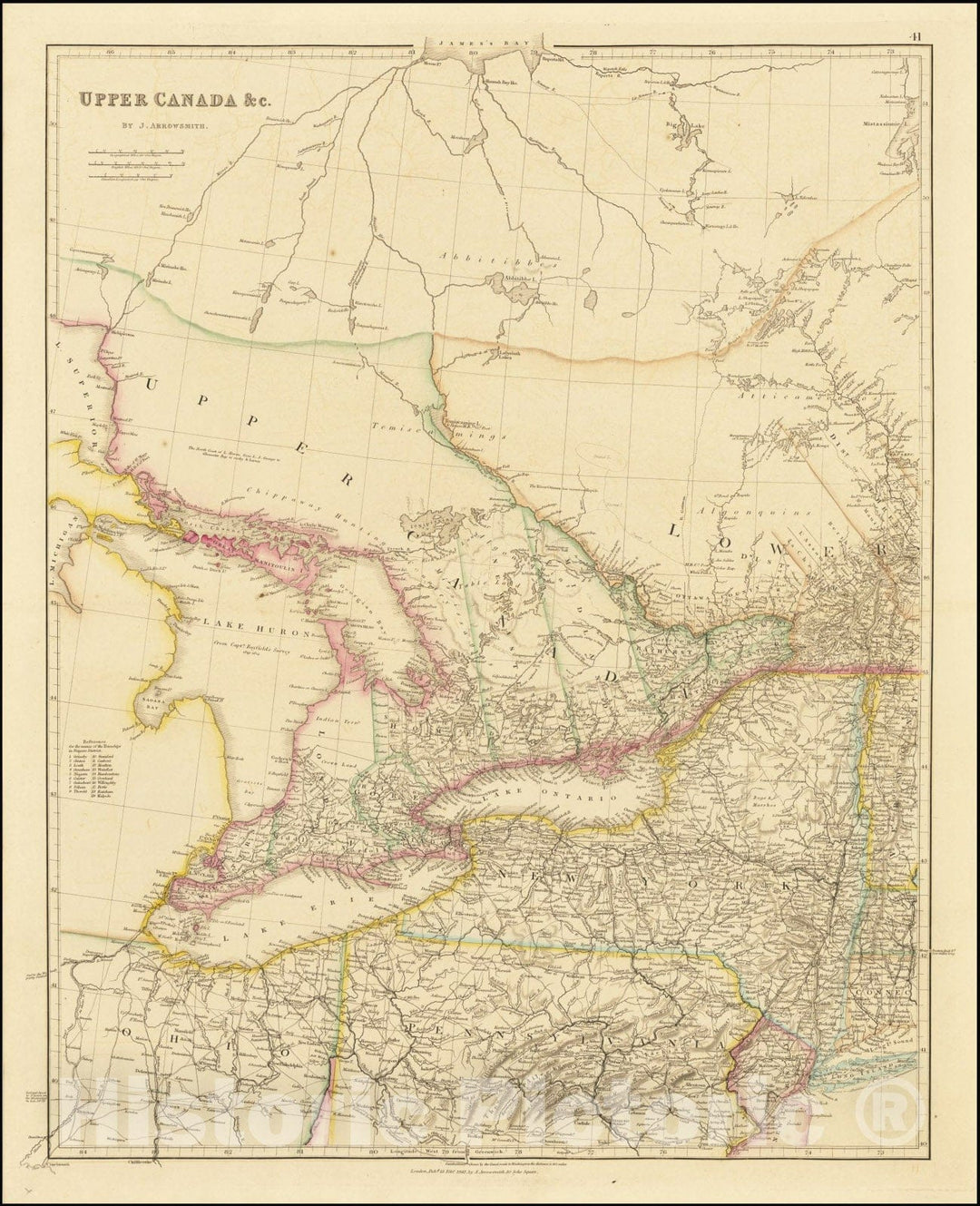 Historic Map : Upper Canada &c., 1842, Vintage Wall Art