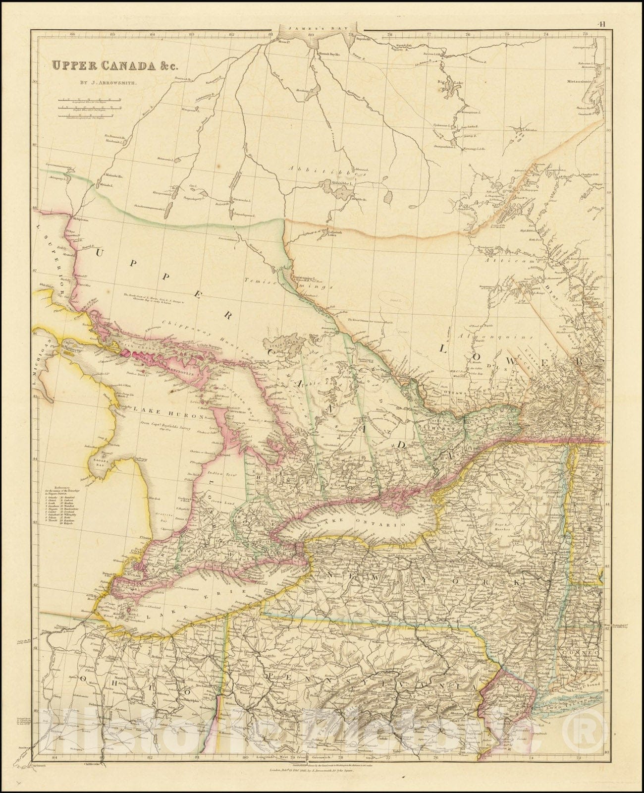 Historic Map : Upper Canada &c., 1842, Vintage Wall Art