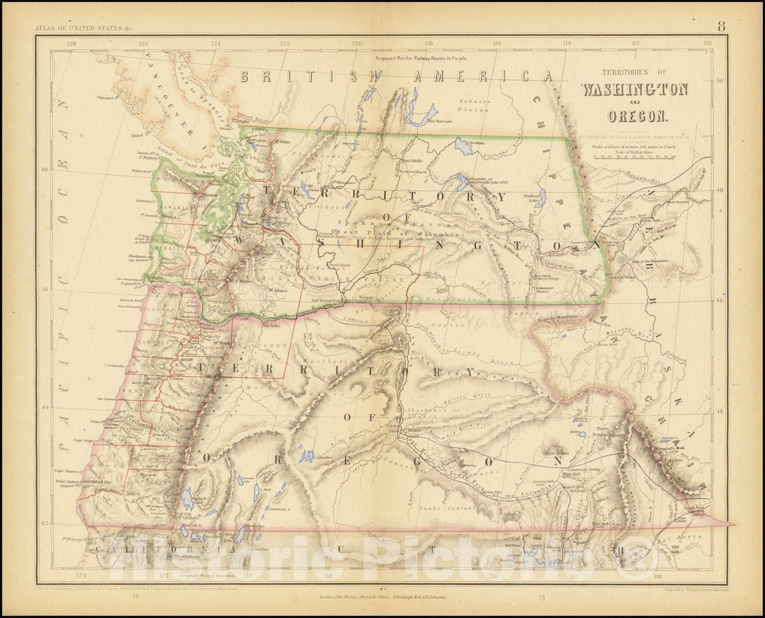Historic Map : Territories of Washington and Oregon, 1857, Vintage Wall Art