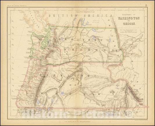 Historic Map : Territories of Washington and Oregon, 1857, Vintage Wall Art