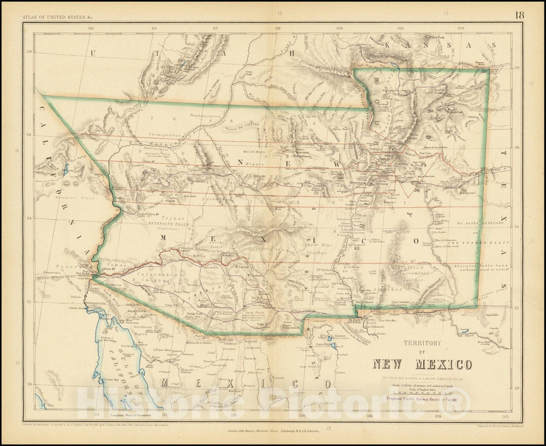 Historic Map : Territory of New Mexico , 1857, Vintage Wall Art