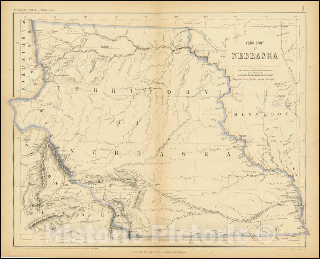 Historic Map : Territory of Nebraska , 1857, Vintage Wall Art