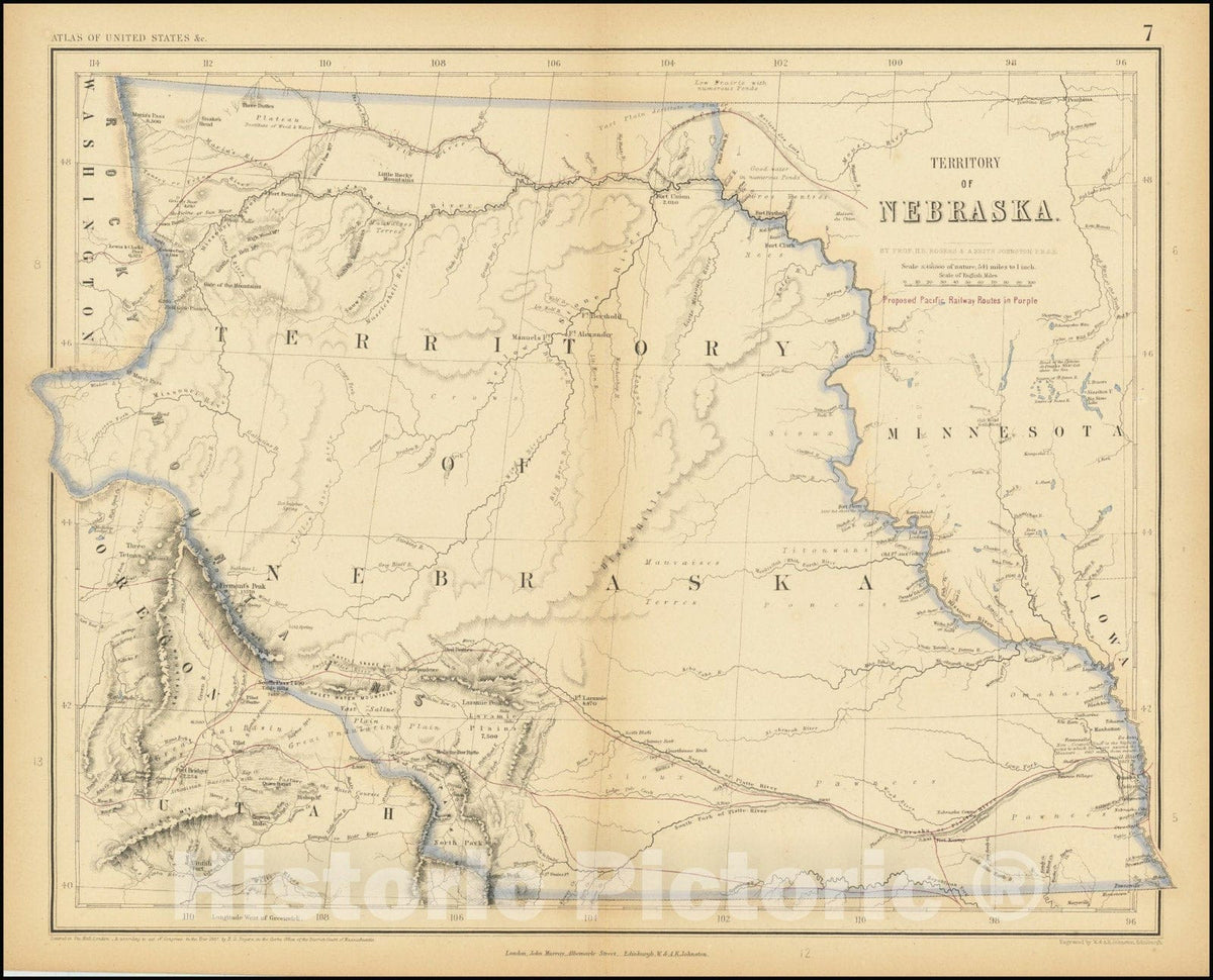 Historic Map : Territory of Nebraska , 1857, Vintage Wall Art