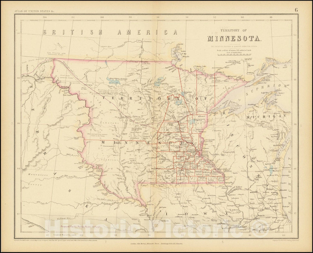Historic Map : Territory of Minnesota, 1857, Vintage Wall Art