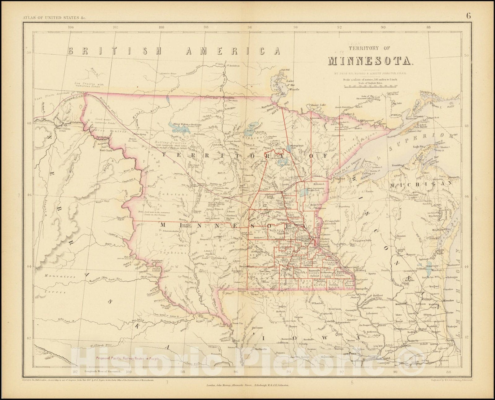 Historic Map : Territory of Minnesota, 1857, Vintage Wall Art
