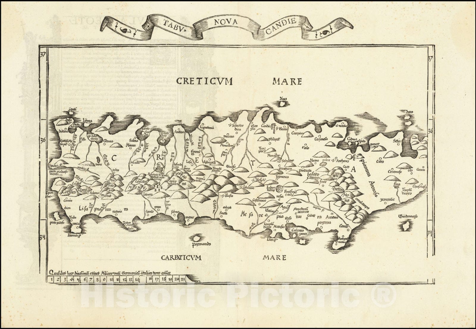 Historic Map : Crete,Tabu. Nova Candie, 1525, Vintage Wall Art