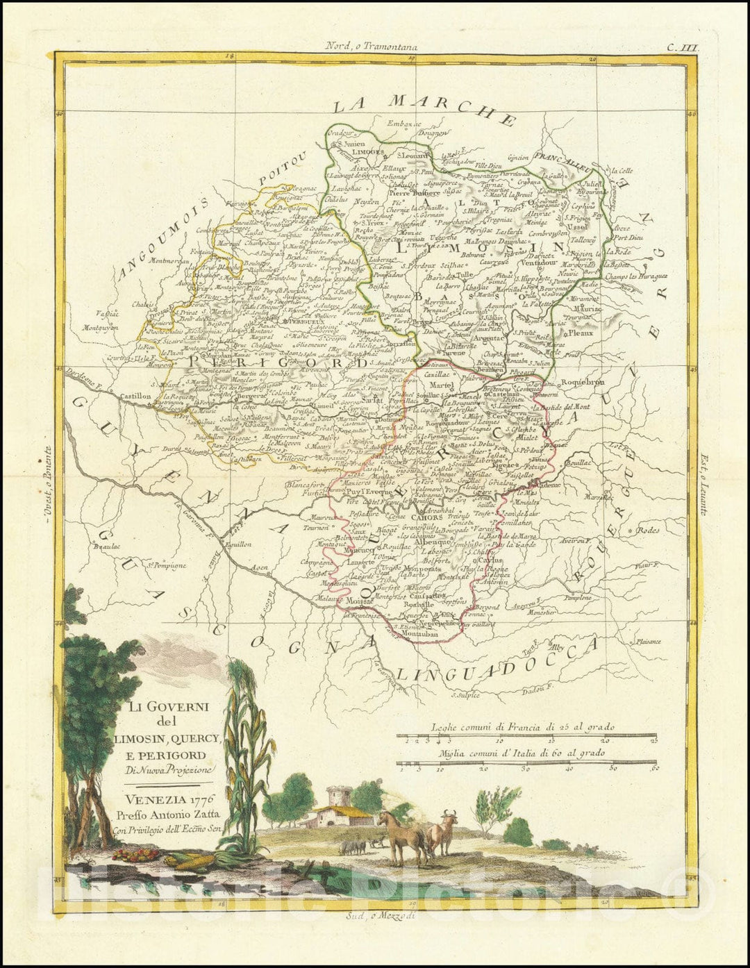Historic Map : Li Governi del Limosin, Quercy, e Perigord Di Nuova Projezione, 1776, 1776, Vintage Wall Art