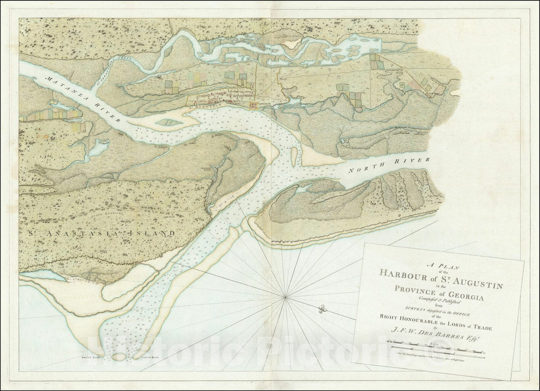 Historic Map : A Plan of the Harbour of St. Augustin in the Province of Georgia Composed & Published from Surveys deposited in the Office of the Right Honourable the Lords of Trade,  1780, Vintage Wall Art