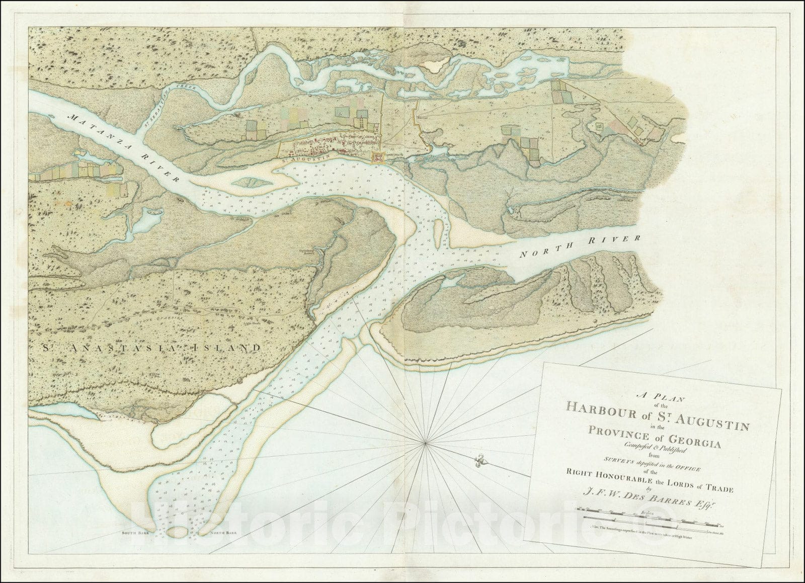 Historic Map : A Plan of the Harbour of St. Augustin in the Province of Georgia Composed & Published from Surveys deposited in the Office of the Right Honourable the Lords of Trade,  1780, Vintage Wall Art