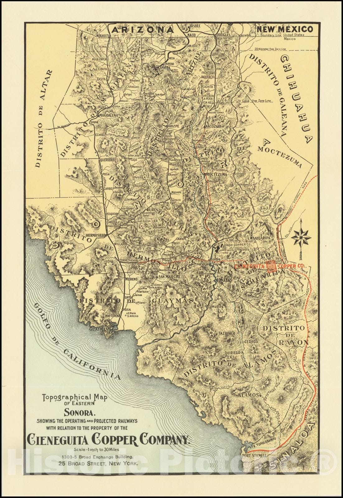 Historic Map : Topographical Eastern Sonora. Showing The Operating and Projected Railways With Relation To The Property of the Cieneguita Copper Company, ., 1901, Vintage Wall Art