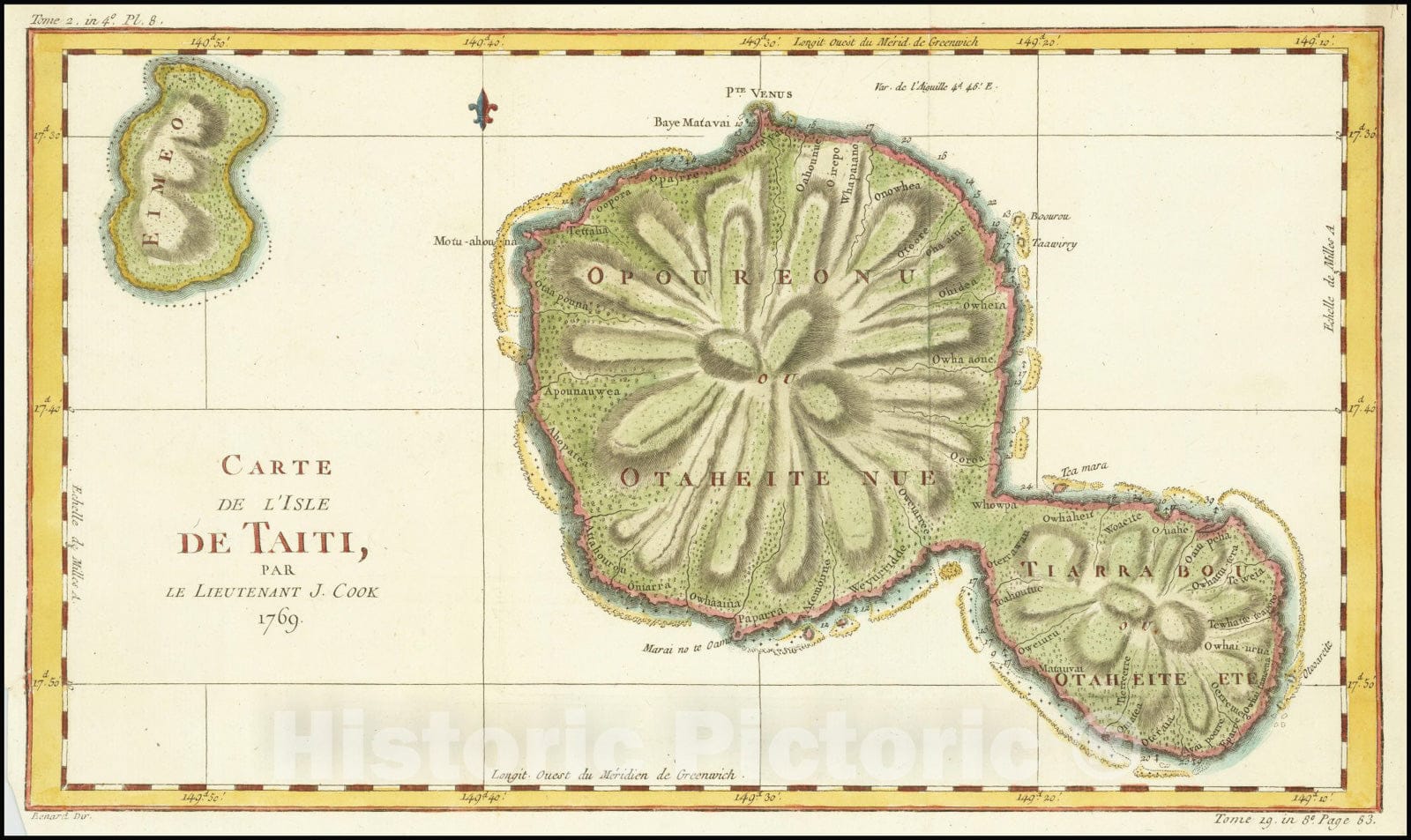 Historic Map : Carte De L'Isle De Taiti, par Le Lieutenant J. Cook1769, 1780, Vintage Wall Art