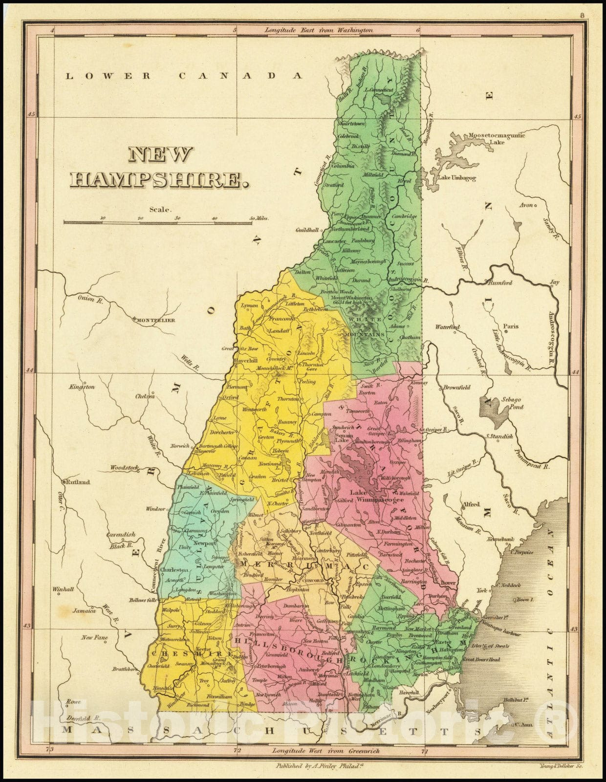 Historic Map : New Hampshire, 1823, Vintage Wall Art