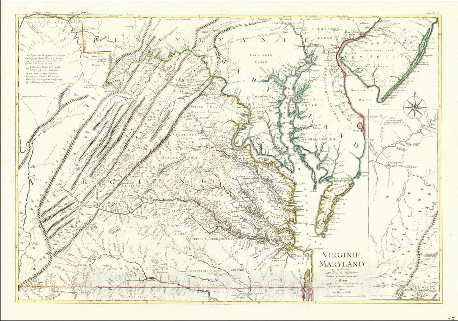 Historic Map : Virginie, Maryland en 2 feuilles par Fry et Jefferson Traduit, Corrige, augmente, 1777, Vintage Wall Art
