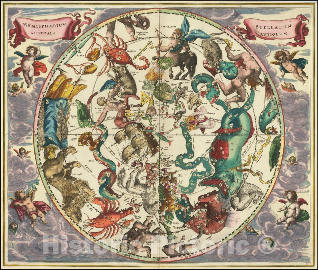 Historic Map : Haemisphaerium Stellatum Australe Antiquum ,1660 (1661) v2, Vintage Wall Art