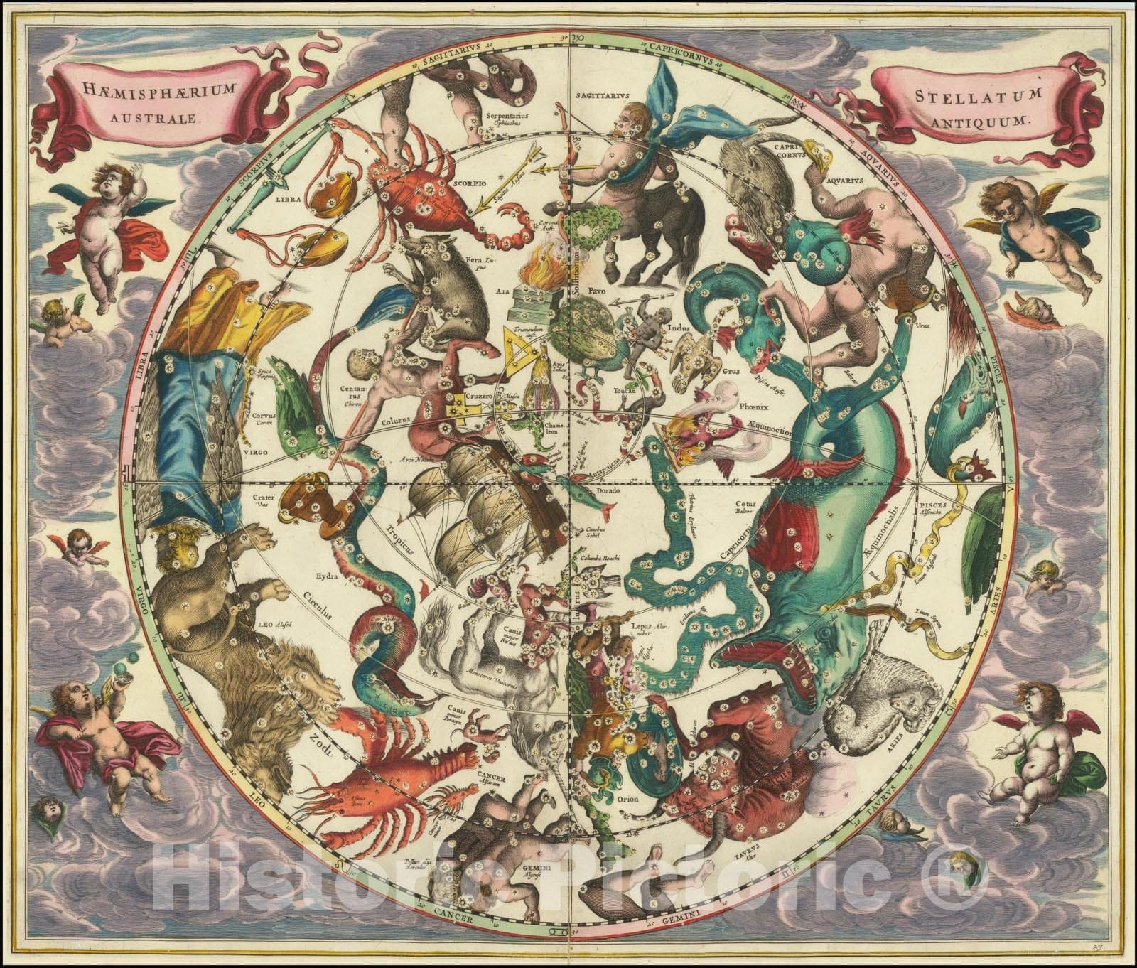 Historic Map : Haemisphaerium Stellatum Australe Antiquum ,1660 (1661) v2, Vintage Wall Art