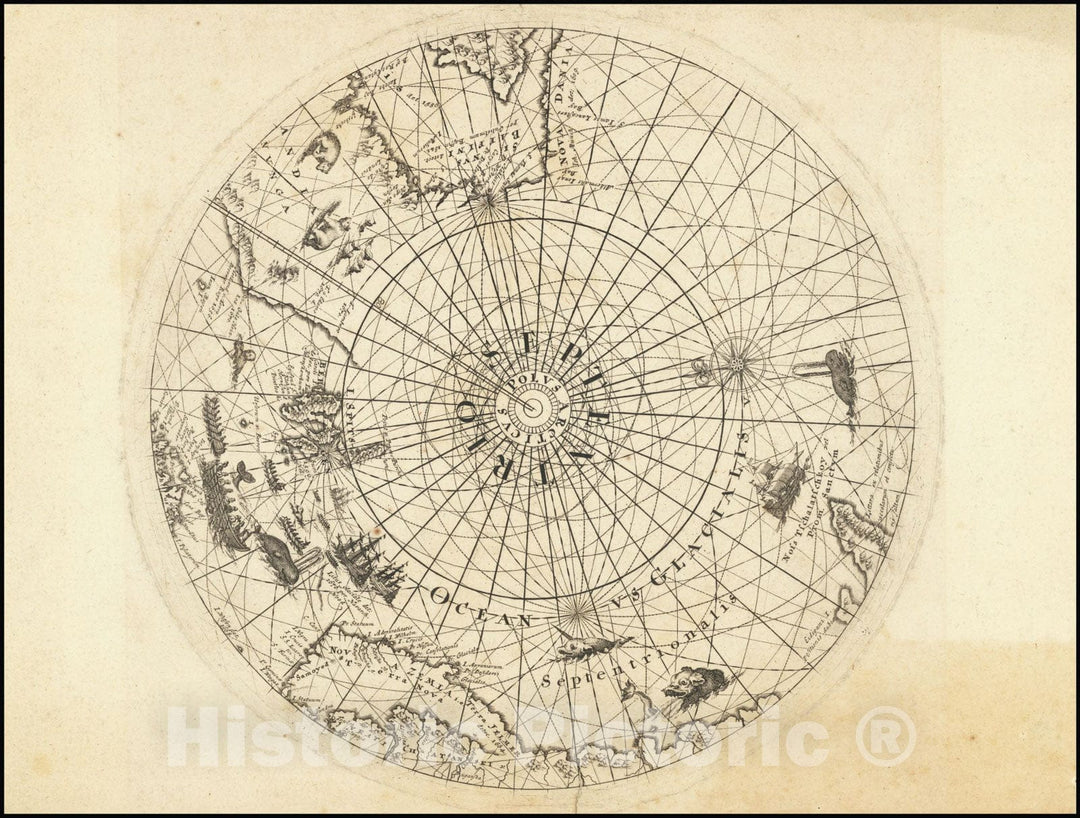 Historic Map : North Polar Regions,  1680, Vintage Wall Art