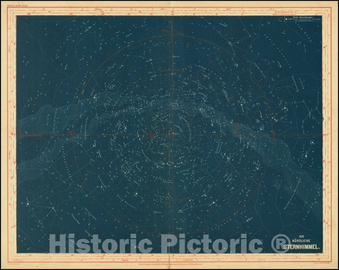 Historic Map : Der Nordliche Sternhimmel, 1870, Vintage Wall Art