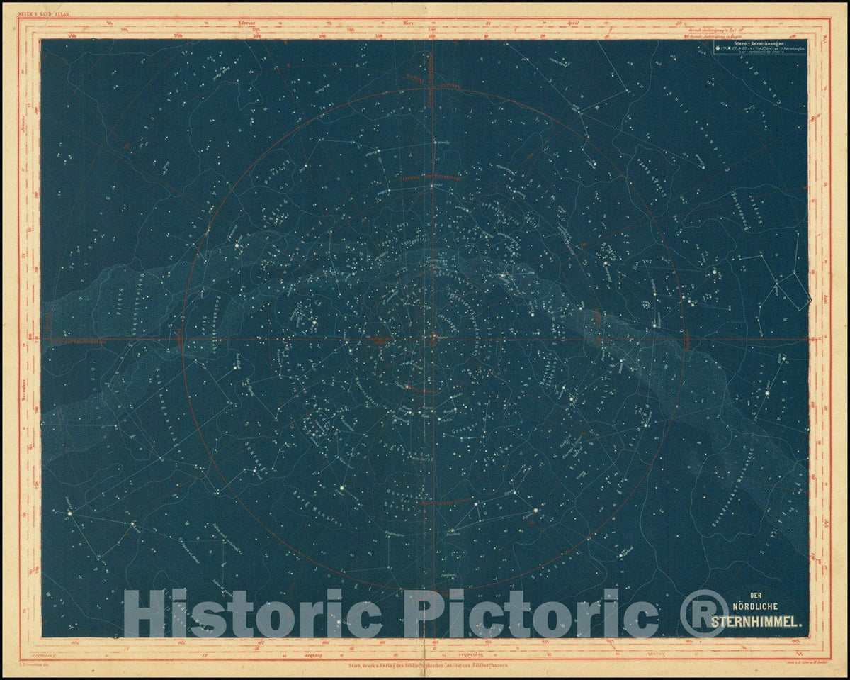 Historic Map : Der Nordliche Sternhimmel, 1870, Vintage Wall Art
