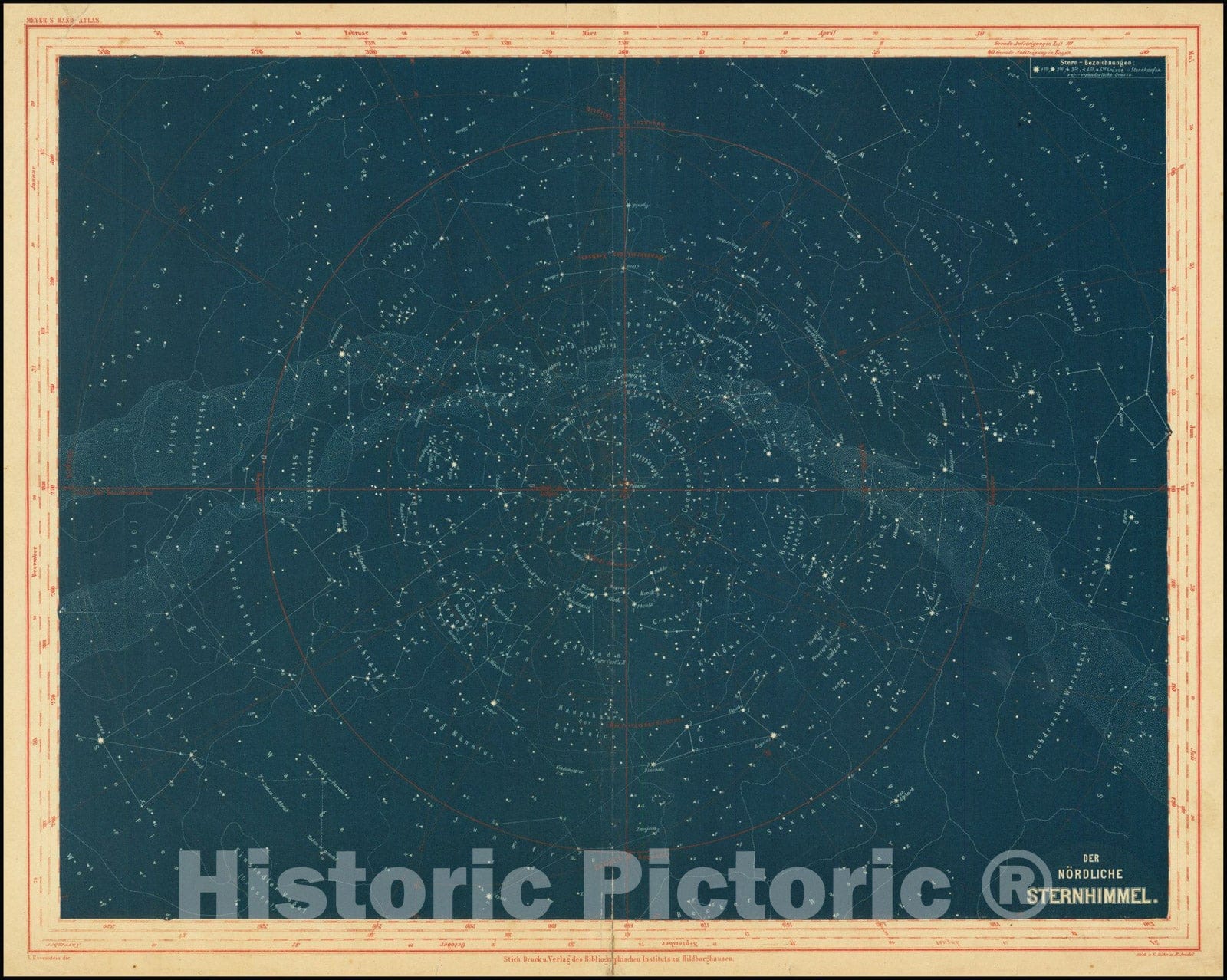 Historic Map : Der Nordliche Sternhimmel, 1870, Vintage Wall Art