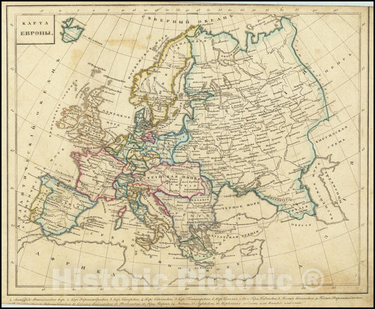 Historic Map : Map of Europe,?????, 1836, Vintage Wall Art