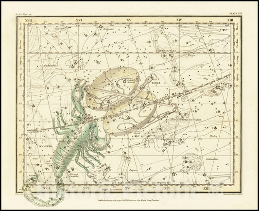 Historic Map : Scorpio and Libra, 1822 v2, Vintage Wall Art
