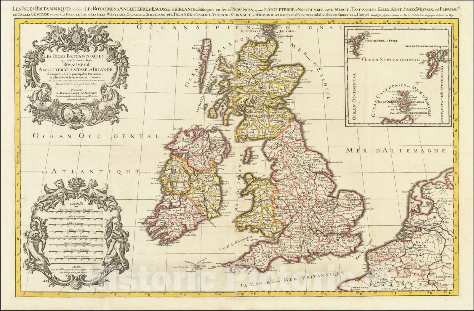 Historic Map : Les Isles Britanniques qui contiennent les Royaumes, d'Angleterre, Escosse, et Irlande., 1692 (1700 ca), Vintage Wall Art