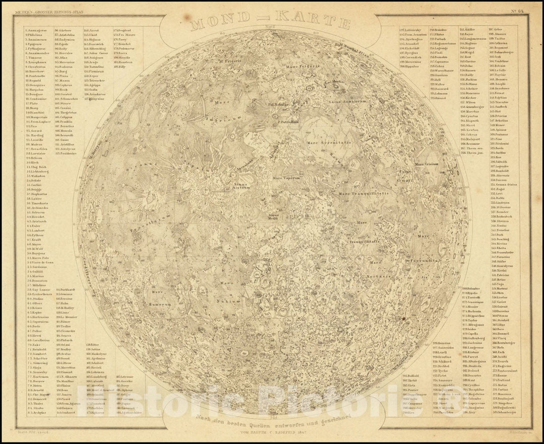 Historic Map : Monde-Karte, 1847, Vintage Wall Art