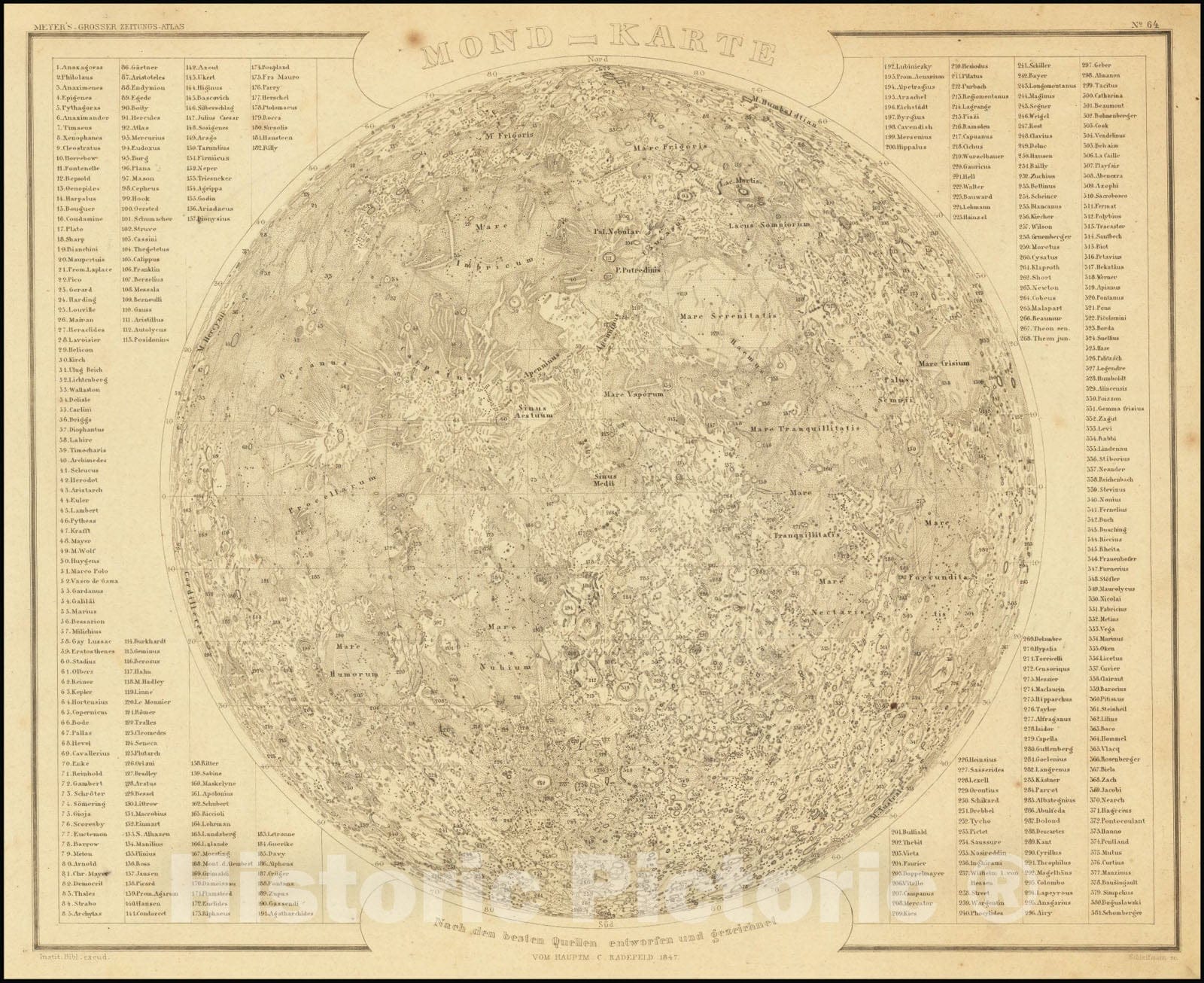 Historic Map : Monde-Karte, 1847, Vintage Wall Art