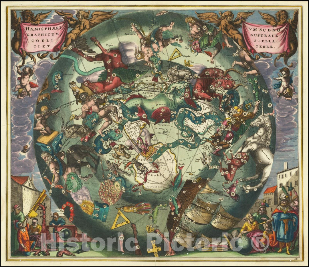 Historic Map : Haemisphaerium Scenographicum Australe Coeli Stellati Et Terrae,1660 (1661) v1, Vintage Wall Art