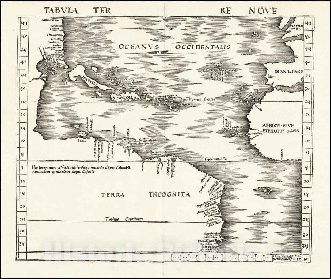 Historic Map : Tabula Terre Nove- The Admiral's Map, 1513 v1, Vintage Wall Art