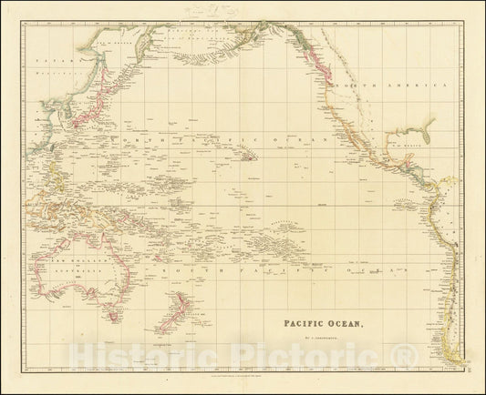 Historic Map : Pacific Ocean, By J. Arrowsmith, 1842, Vintage Wall Art