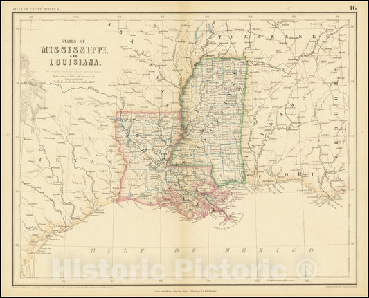 Historic Map : States of Mississippi and Louisiana, 1857, Vintage Wall Art