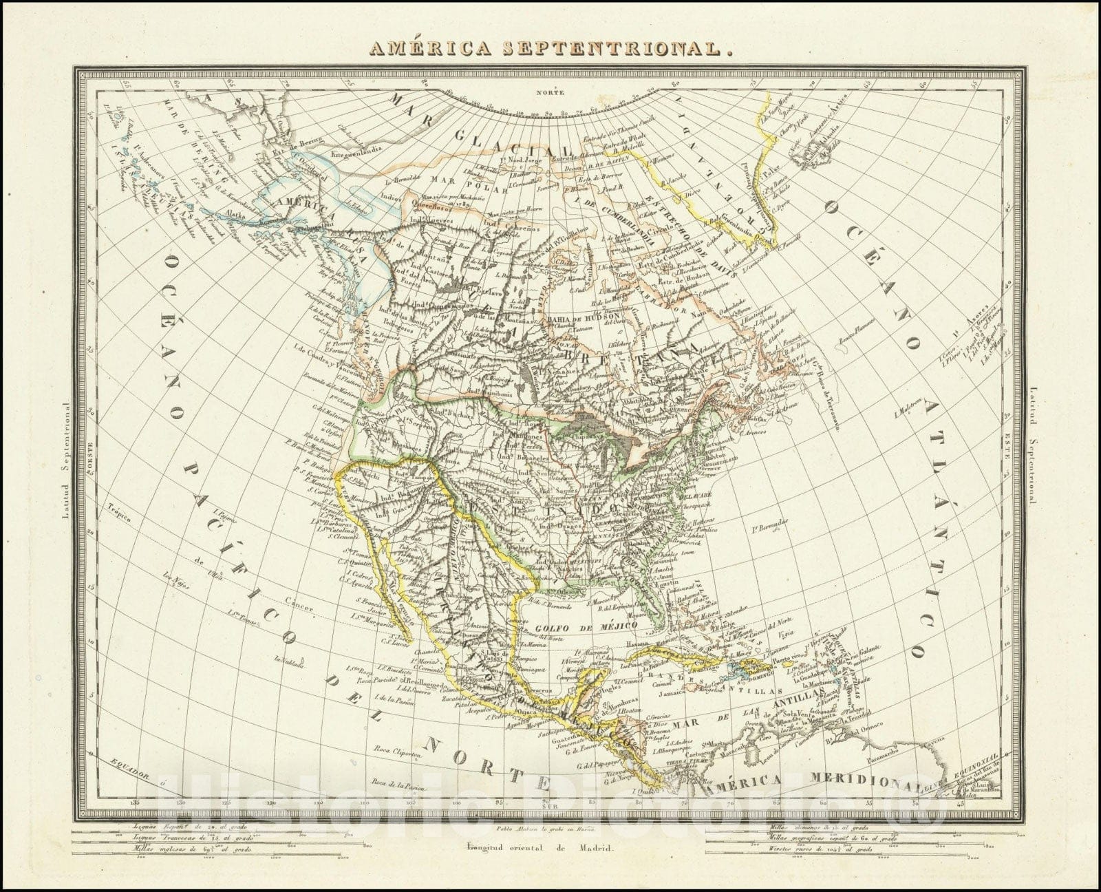 Historic Map : America Septentrional, 1830, Vintage Wall Art